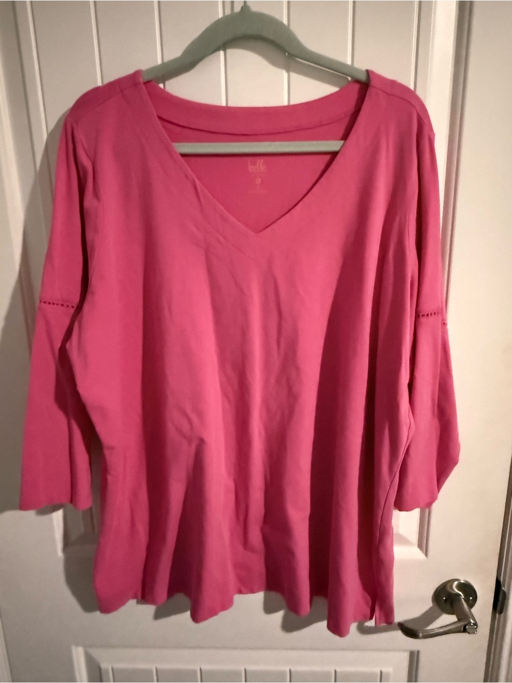 Belle by Kim Gravel Pink V-Neck Top with Sleeve Detail — 2X